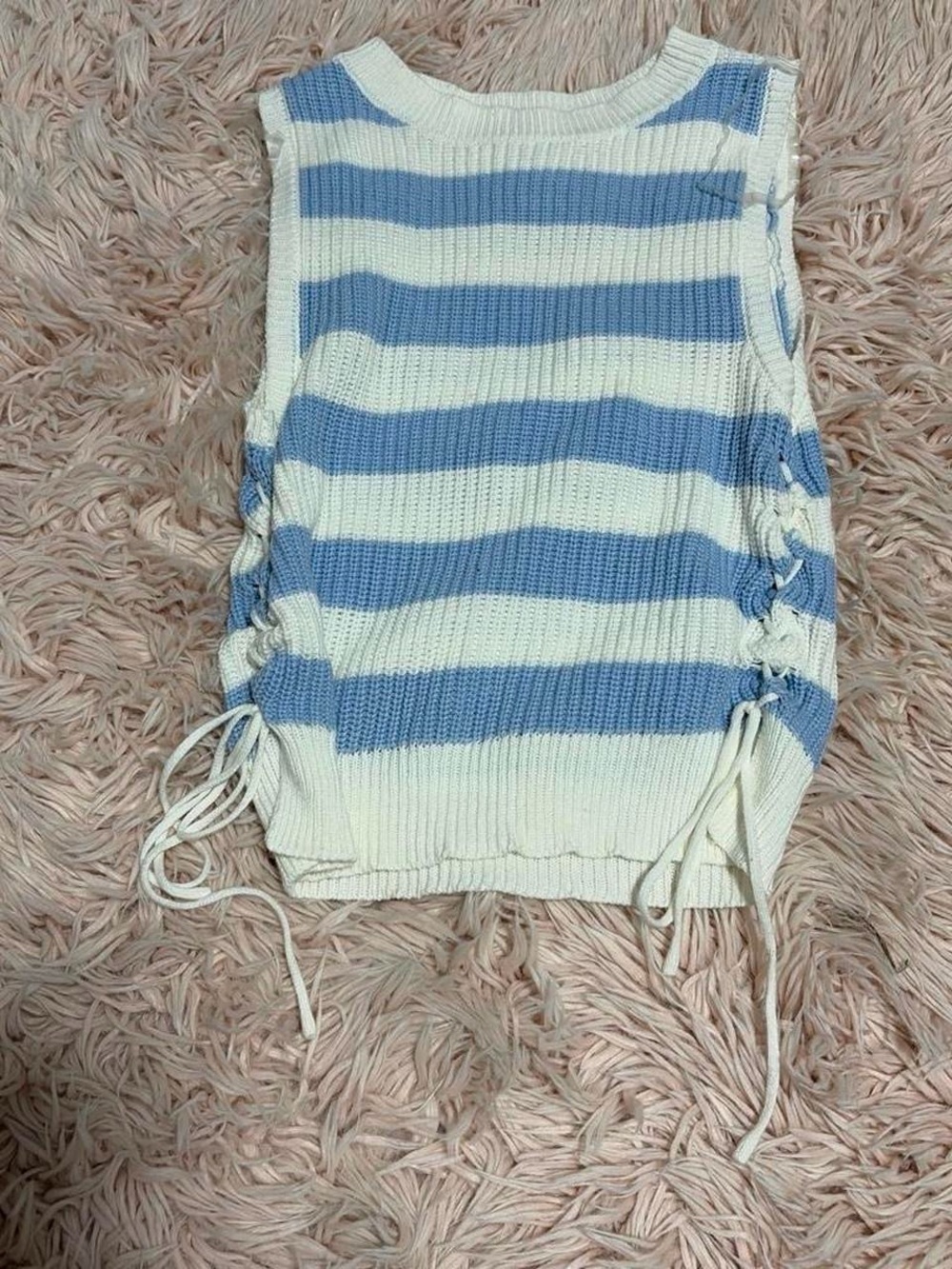 Francesca's Collections Blue and White Striped Knit Tank Top